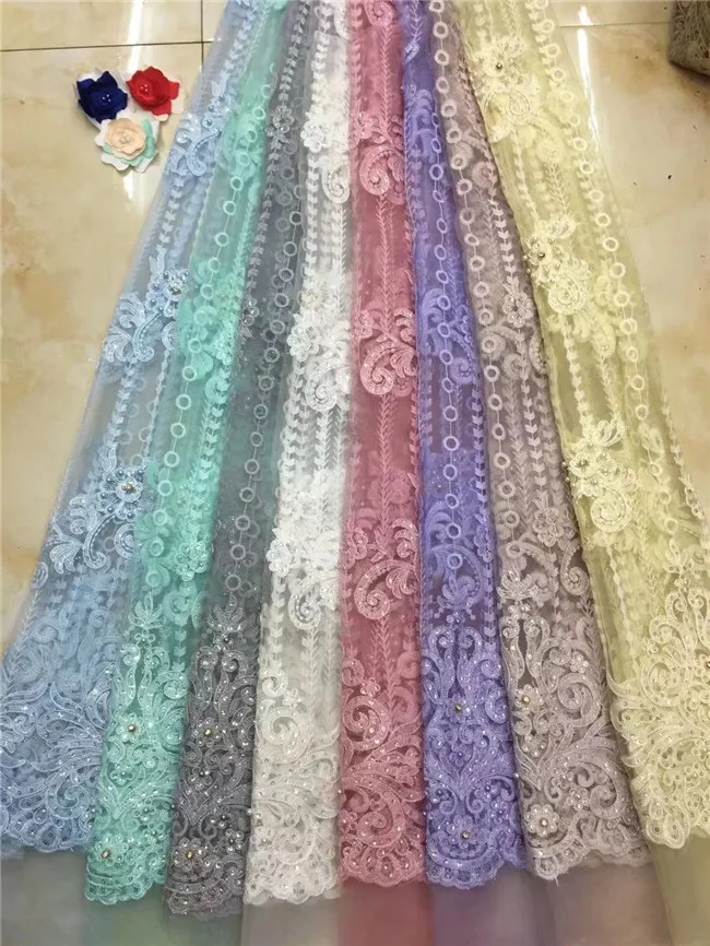 

French lace fabrics women's wedding, African beaded lace fabrics, high quality lace African tulle lace fabrics-XC12