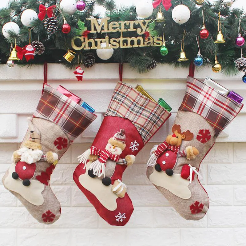 

1pc Santa Claus Stockings Christmas Tree Pendant Decoration Xmas Ornaments Gift Bags Christmas Socks New Year Products Candy Bag