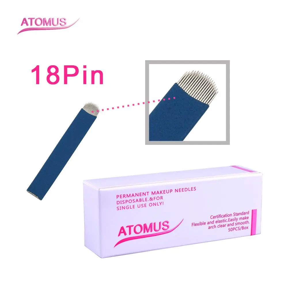 ATOMUS 50 шт 18/16 Pin 3D микроблейдинг иглы для тату u образные татуажа Перманентный