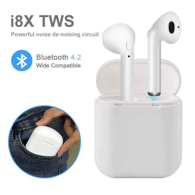 TWS i8X беспроводные Bluetooth наушники с зарядным устройством гарнитура для всех