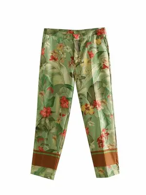 pants Для женщин костюм летний комплект Винтаж кимоно с цветочным принтом пиджак прямые брюки для девочек комплект из двух предметов большой размер, свободного кроя, костюм из штанов для Для женщин - Цвет: pants