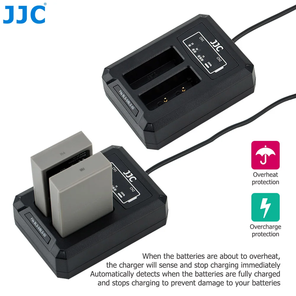 JJC USB двойной Батарея путешествия Зарядное устройство для цифровой камеры Olympus BLS-50 BLS-5 BLS-1 E-M10& Mark II III, E-PL9 E-PL8 Камера Батарея заменить BCS-5