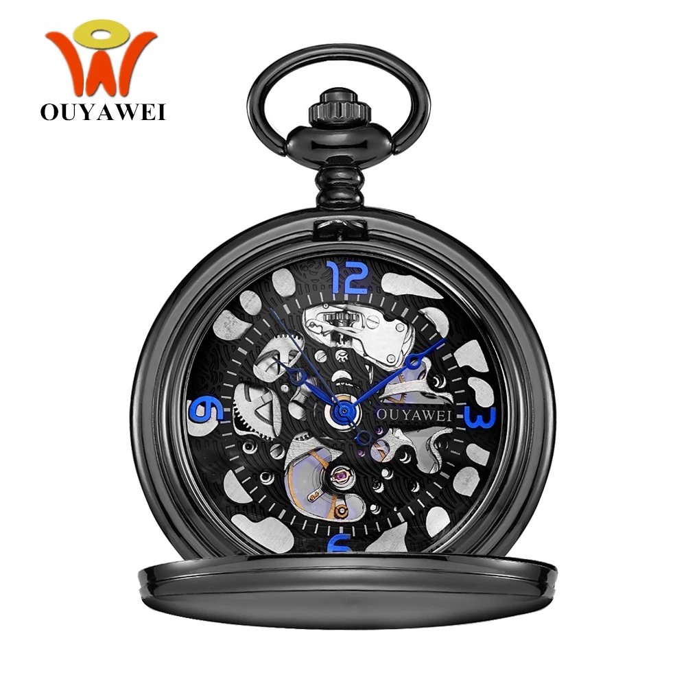 Мужские часы с цепочкой механические черные карманные винтажные черным