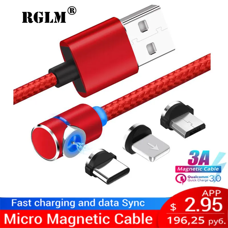 RGLM 90 градусов L Тип Магнитный кабель СВЕТОДИОДНЫЙ зарядный для iPhone &amp Micro USB Type C