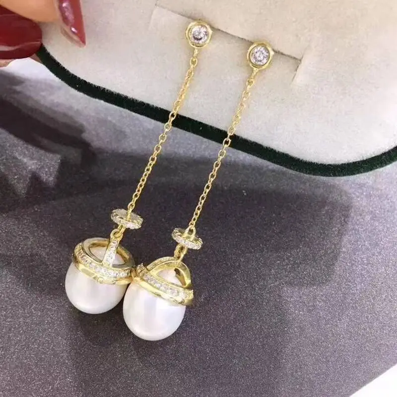 Новые Элегантные жемчужные Длинные висячие серьги женские жемчужные серьги в виде капель с 9 мм натуральный Freshater Ювелирные изделия из жемчуга Для женщин Подарки