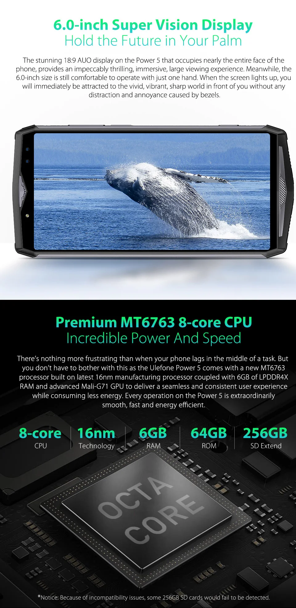 Xeno Power5 6GB 64GB 13000mAh 4G смартфон 6," FHD MTK6763 Восьмиядерный Android 8,1 21MP Беспроводное зарядное устройство мобильный телефон