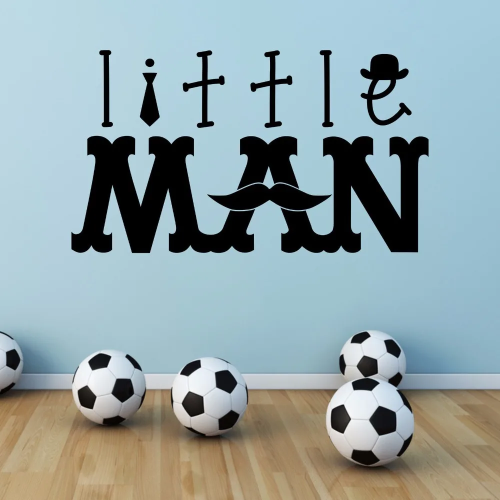 

Free shipping Vinyl wall art sticker Home decor Little Man Words Mustache Hipster Removable Wall Decals Mural Wallpaper