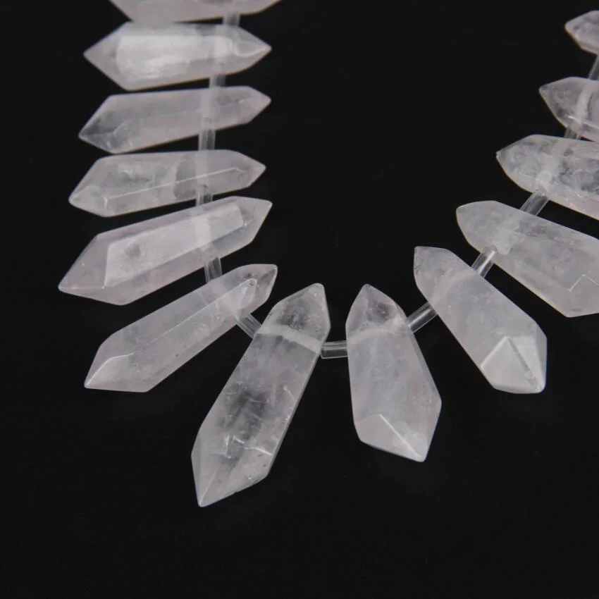 Полированный Белый кварцовый Топ просверленные двойные точки кулоны strand сырой