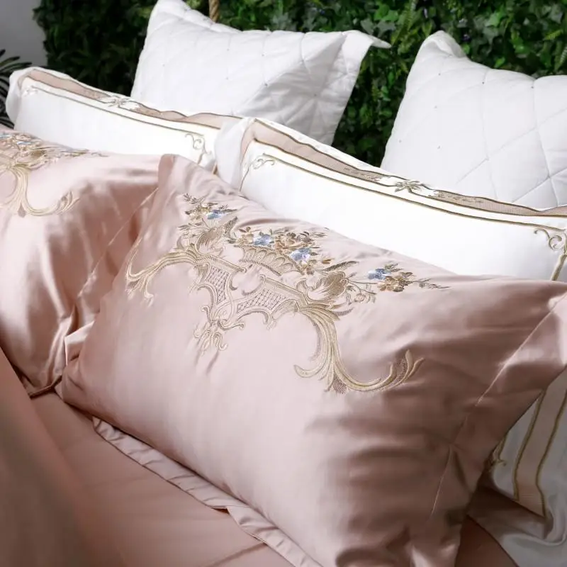 Фиолетовый Белый Вышивка Duvet Стёганое одеяло роскошные постельные принадлежности мягкие постельное бельё из египетского хлопка листов простыня набор King queen размер 4/7 шт