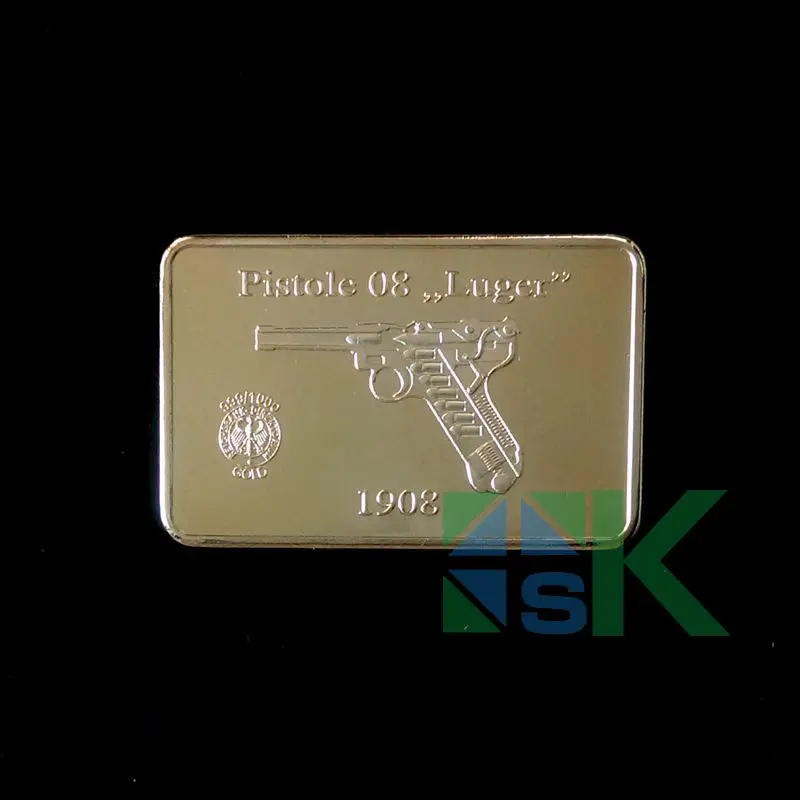 1 шт., акция, товарный запас, Deutsche Wchrmacht 1908, пистолет 08 LUGER, позолоченный медальон, жетон, медаль, Коллекционные сувениры