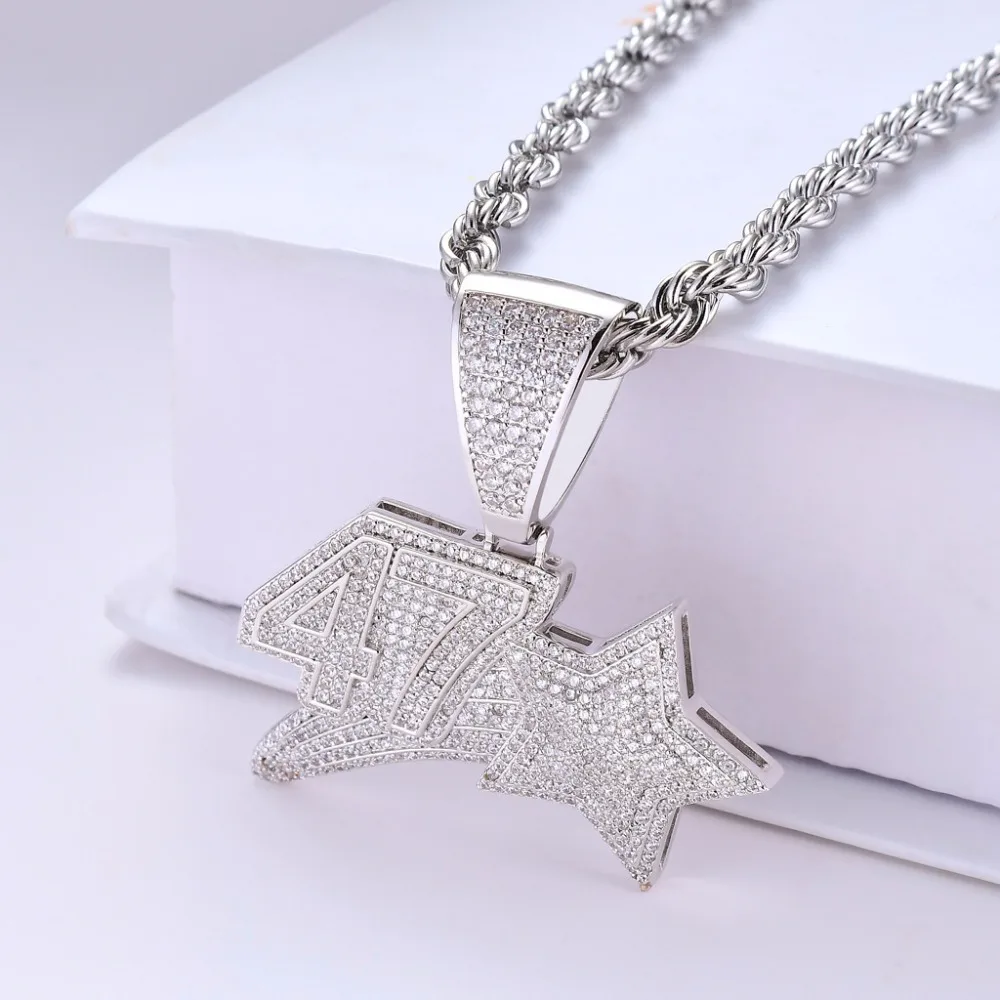 Lucky Numbers 47 звезда кулон ожерелье с цепочкой AAA циркон Iced Out мужское модное хип-хоп