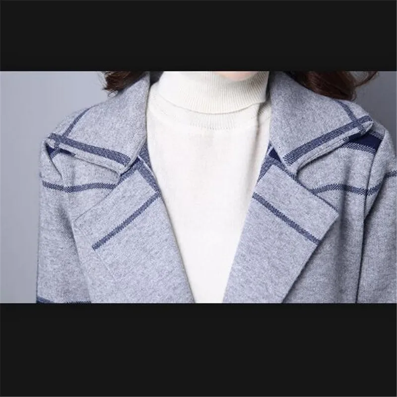 Новинка модное женское трикотажное пальто большого размера средней длины с