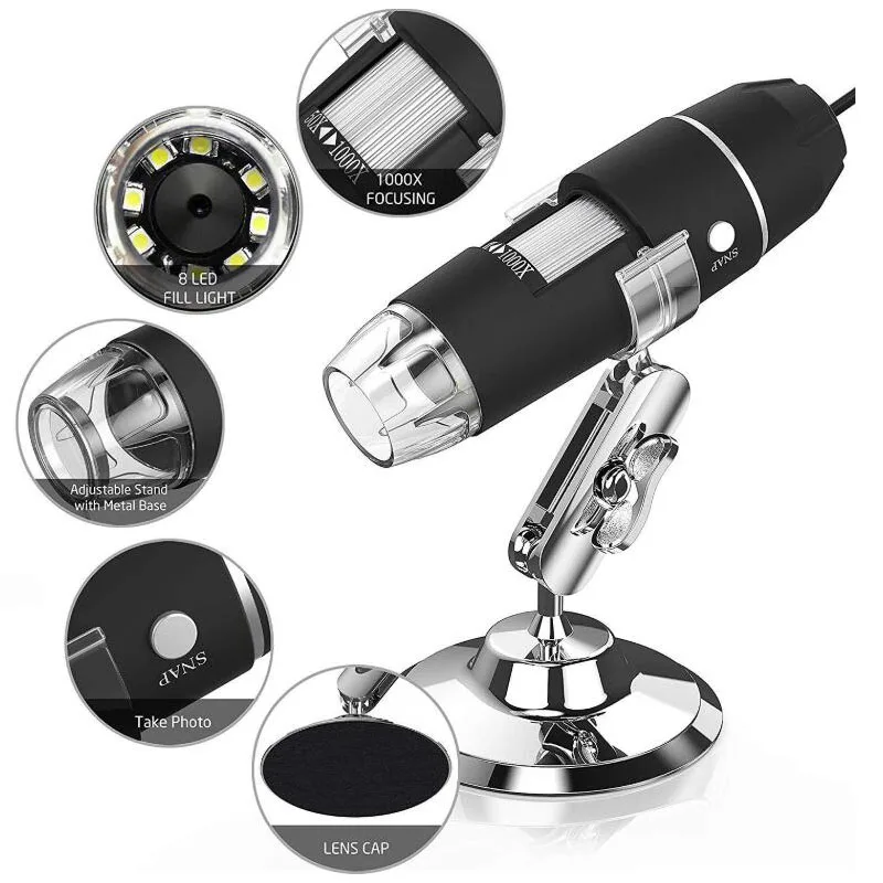 Цифровой микроскоп 3 в 1 1000X 8 светодиодов HD USB эндоскоп камера 30 Вт лупа