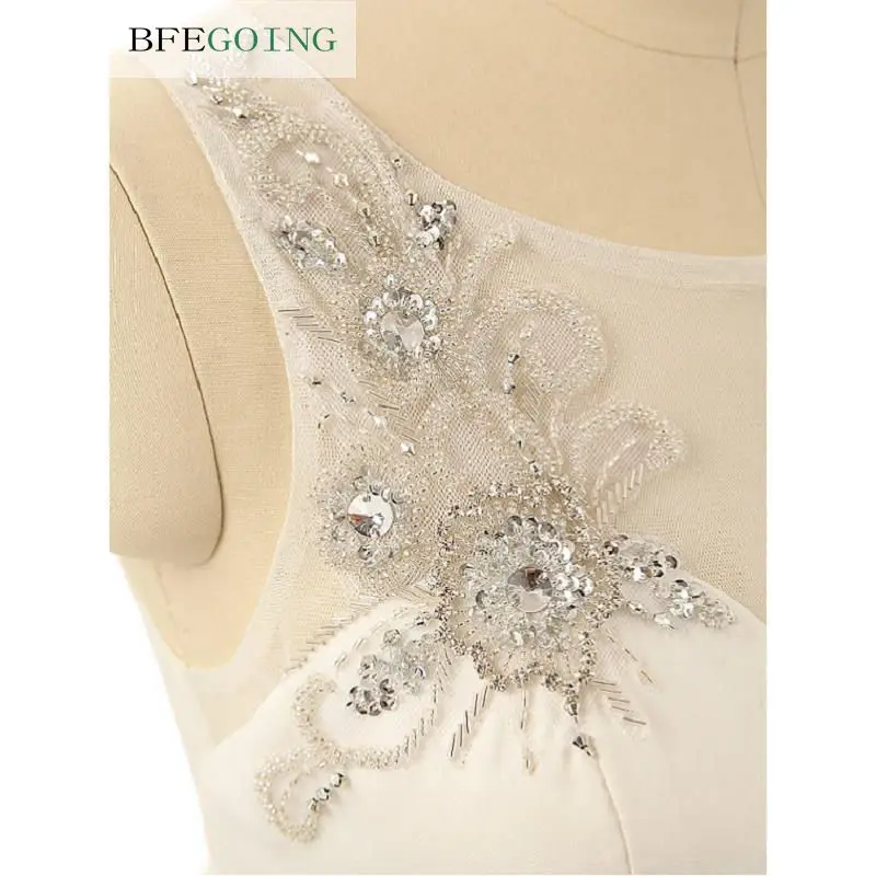 

Handmade Crystal Embroidered Mermaid Wedding Dress Court Train Custom Made Satin Chiffon Sleeveless Floor-Length