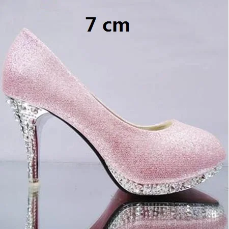 pink 7 cm Женские свадебные туфли с украшением в виде кристаллов; женские свадебные вечерние красные туфли на высоком каблуке; пикантные женские туфли-лодочки; блестящие белые свадебные туфли - Цвет: pink 7 cm