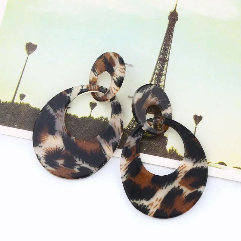 Леопардовые серьги для девочек акриловые с животным принтом Za геометрические