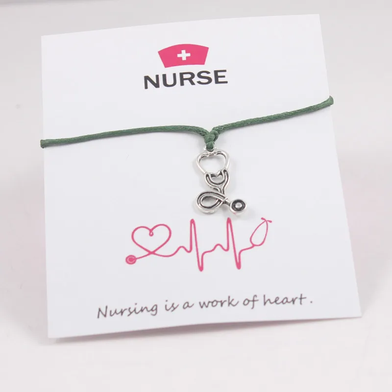 Nurse Gift Charm Friendship Bracelet Wish Card Nurse's Day Stethoscope Pendant Women Men Jewelry Lucky Love Rope Bracelets | Украшения