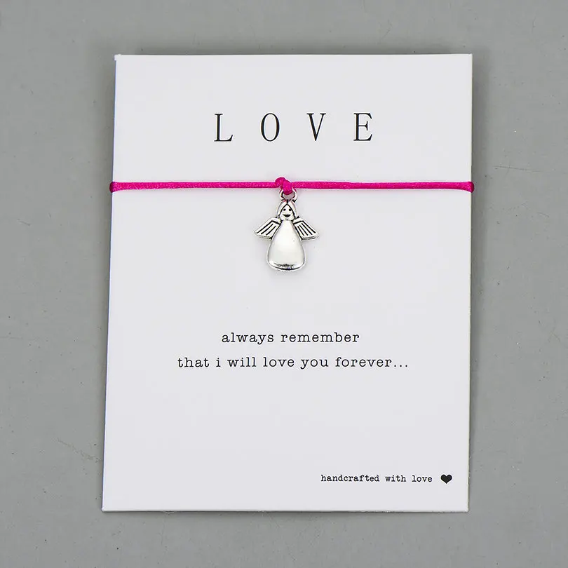 hot pink with card 3 шт. любовь Ангел Шарм браслет желаний для влюбленных женщин и детей Lucky красная струна пара браслеты ювелирные изделия подарок - Окраска металла: hot pink with card