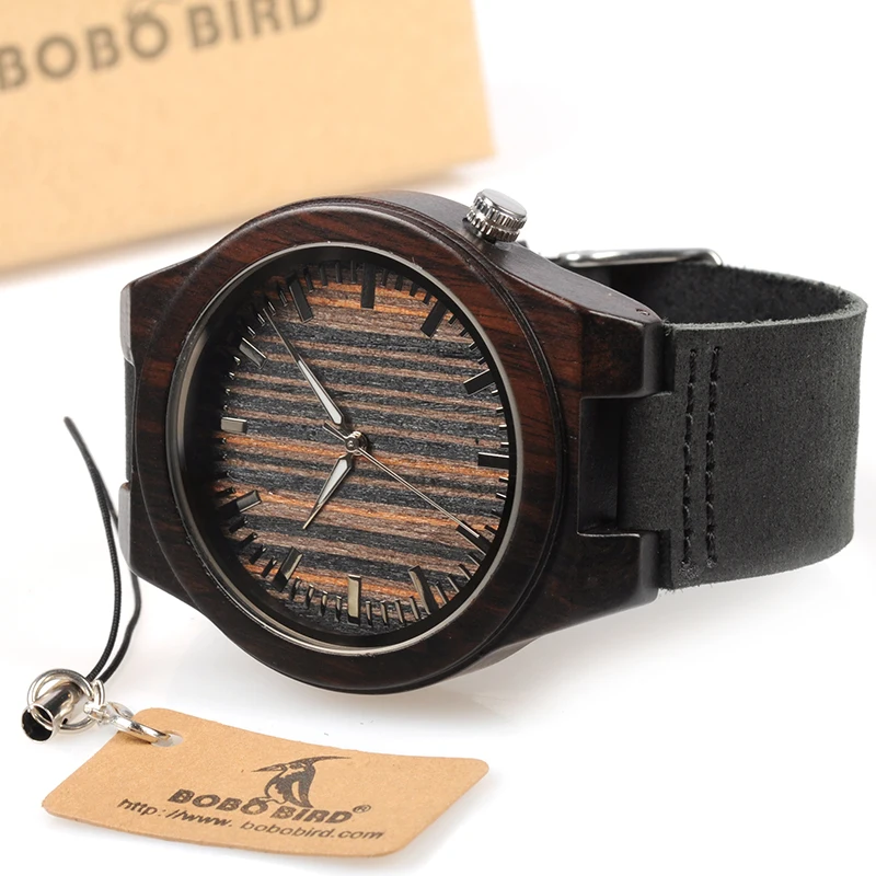 BOBO BIRD WB13 эбеновые деревянные часы Cool Lug на 4 часа деревянный циферблат лицо кожаный ремешок часы для мужчин