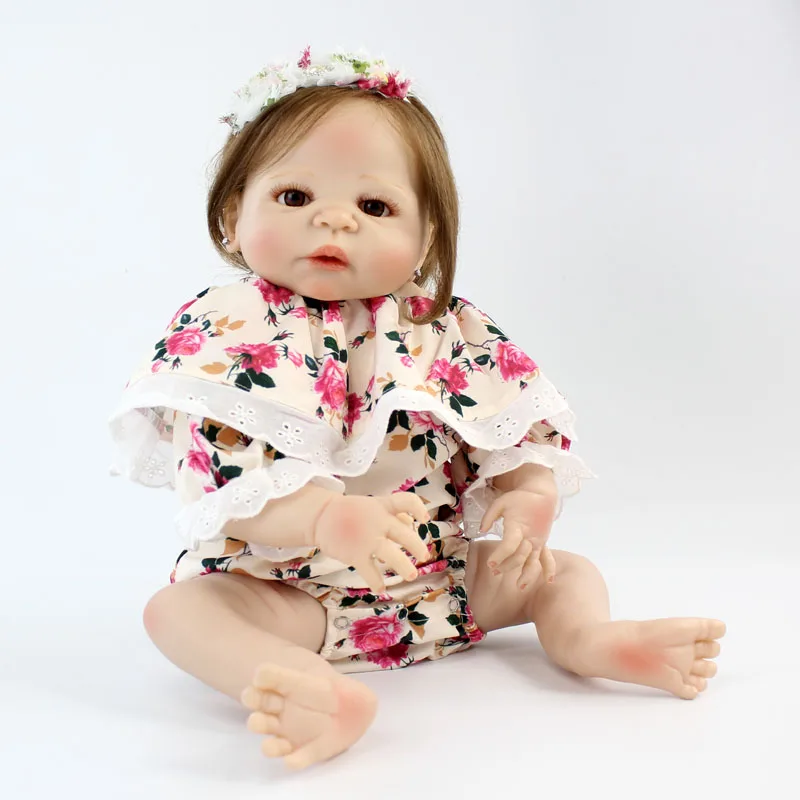 

BZDOLL 22" Full Silicone Reborn Girl Doll Hand Rooted Hair 55cm Realistic Vinyl Newborn Babies Waterproof Bathe Toy