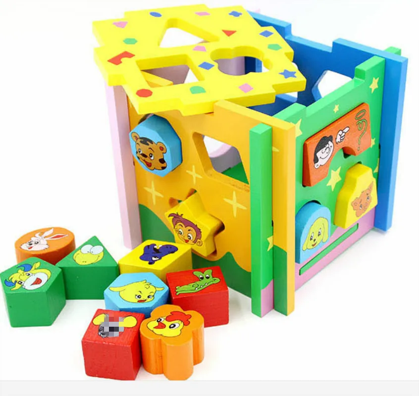 

Children's Wooden shape matching cartoon animal intelligence box assembly block