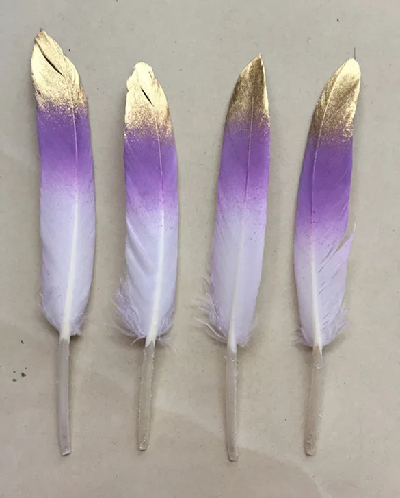 Purple and white 10 штук новейших уникальных золотых гусиных/утиных перьев 10-15 см/4-6 дюймов декоративные перья 12 цветов на выбор - Цвет: Purple and white