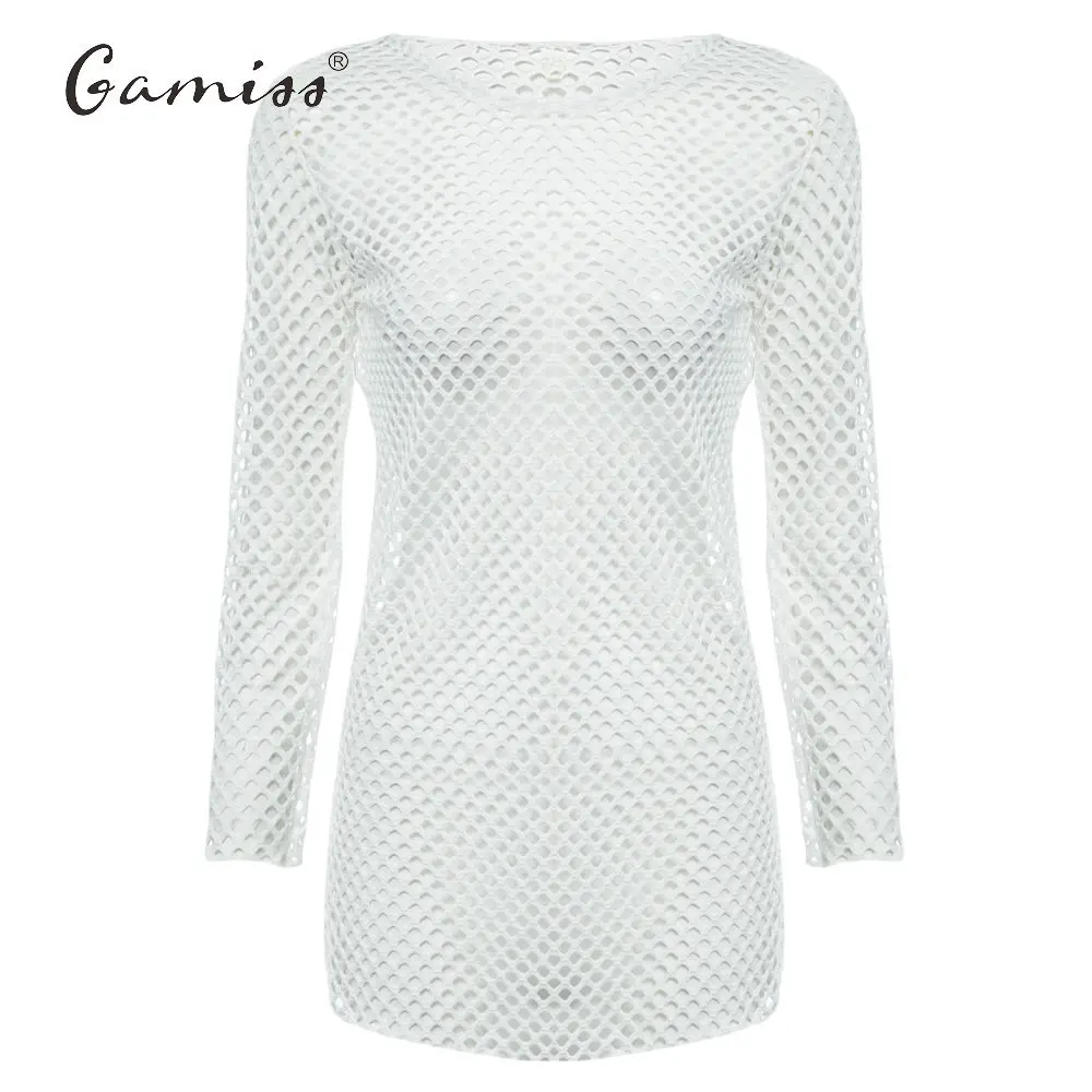 Летняя пикантная Пляжная накидка ажурная футболка Женская Длинная сетчатая