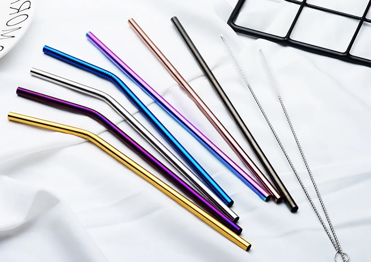 Colorful Reusable Stainless Steel Drinking Straws Spoon Tea Filter Coffee Beer Carbonator Stirring Tools Drinkware Accessories