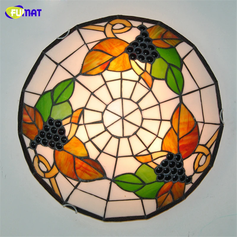 

FUMAT 16" Pastoral Ceiling Lamps Tiffany Grape Lampshade Stained Glass Ceiling Light For Bed Room Dining Room Kitchen LED Lights