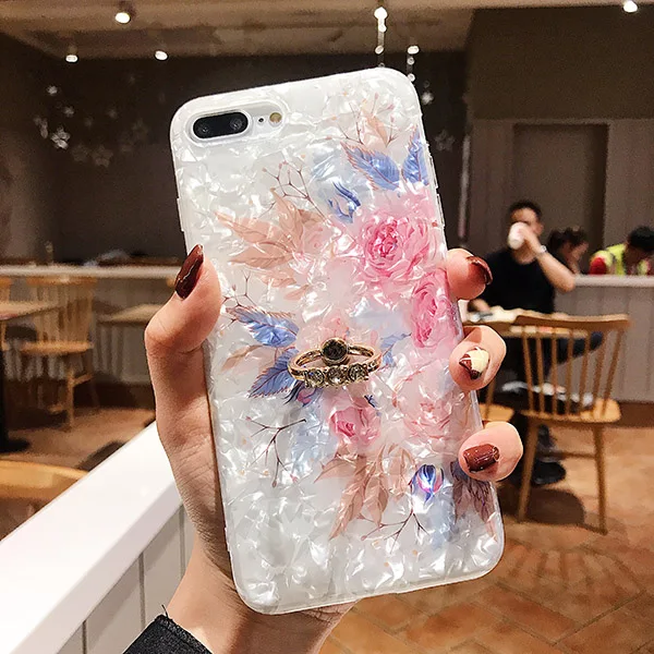 d(With Finger Ring) LOVECOM Ретро Цветочный кольцо стенд чехол для телефона для iPhone 11 Pro Max XR XS Max XS 7 8 6 Plus чехол мягкий IMD Dream Shell чехол для телефона - Цвет: d(With Finger Ring)