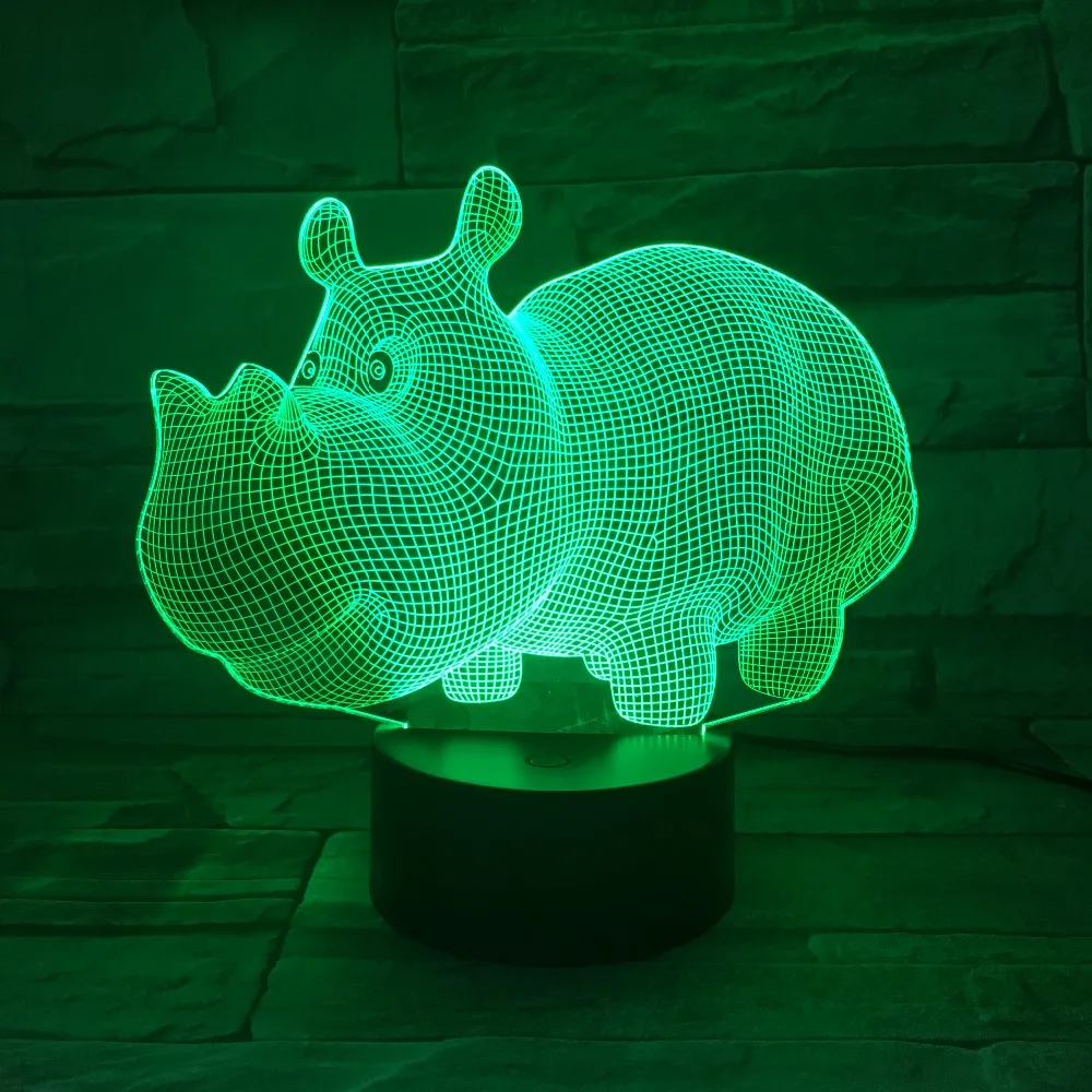 GX596 симпатичный Бегемот USB 3D лампа 7 цветов сенсорный светильник для спальни s
