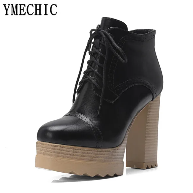YMECHIC/2018 винтажные ботильоны в байкерском стиле на платформе и высоком блочном