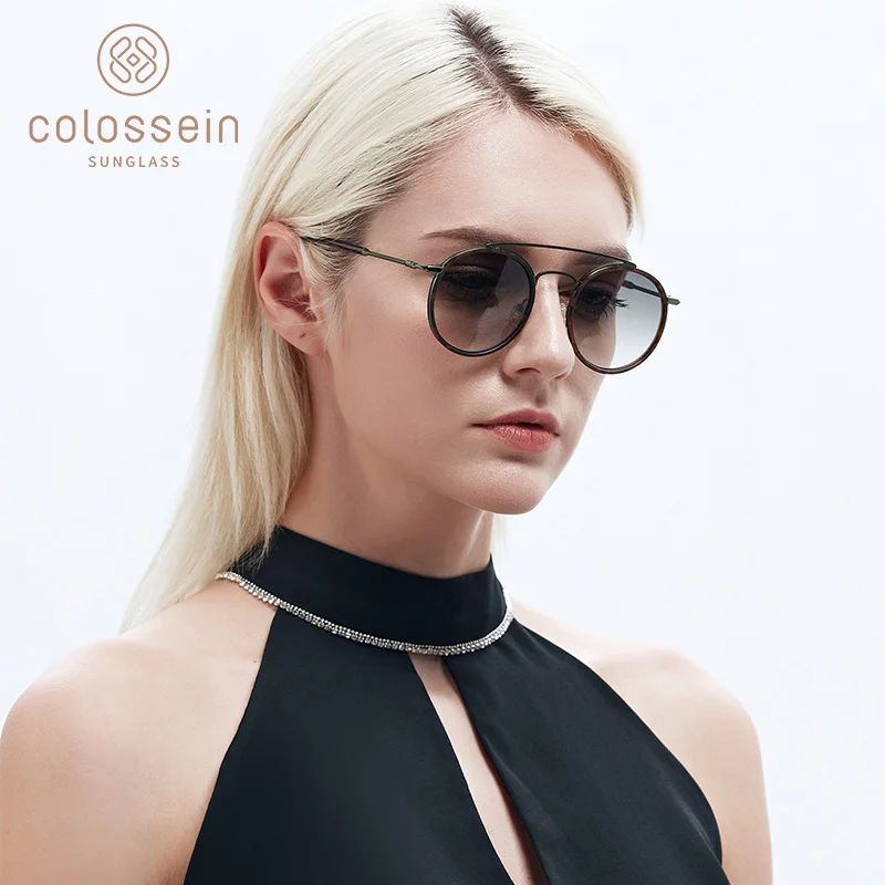 COLOSSEIN солнцезащитные очки женщины мужчины ретро круглые модные UV400 металлическая