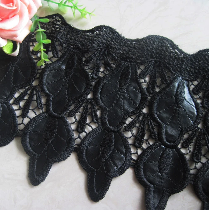 

soluble leather lace flower DIY garment accessories embroidery fabric wholesale handmade accessories black wide 17CM