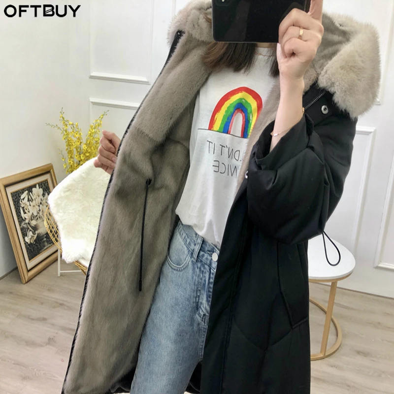 OFTBUY 2019 парка пальто с натуральным мехом зимняя куртка для женщин натуральный мех