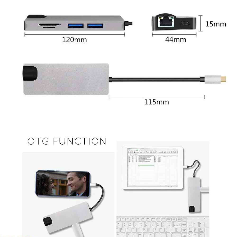 8 в 1 type C-2USB SD Micro SD LAN VGA HDMI USBC адаптер концентратор Расширение PD зарядная док-станция 1000 Мбит/с Rj45 OTG дисплей для Macbook PC