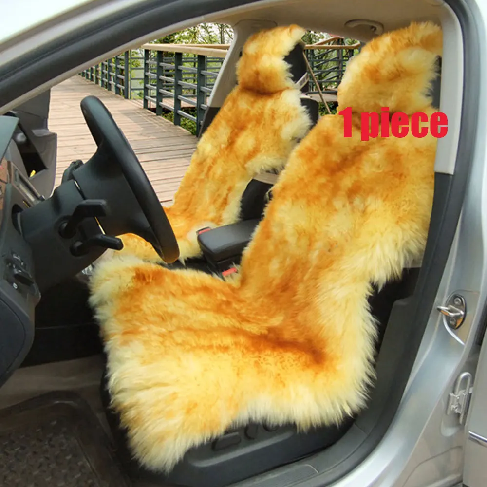 Натуральный мех Австралийская овчина автомобильные чехлы Универсальный Размер, длинные волосы для автомобиля lada granta для автомобиля kalina priora бесплатно - Название цвета: 1PC White brown tip