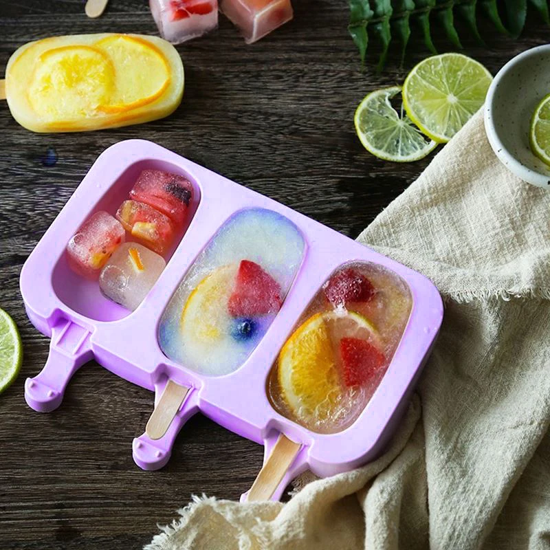 1Pcs Homemade Food Grade Silicone Ice Cream Molds Reusable Ice Cream Tray Popsicle Molds With 50 Wood Sticks For Summer
