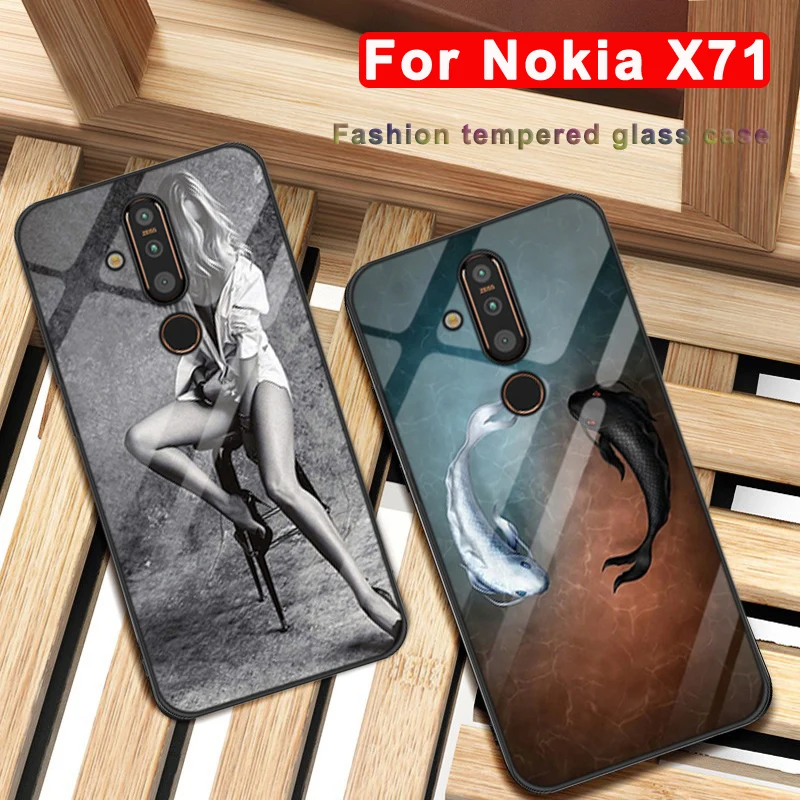 Чехол для Nokia X71 wolf lady Жесткий из закаленного стекла в силиконовой оправе X 71 2019 6 39