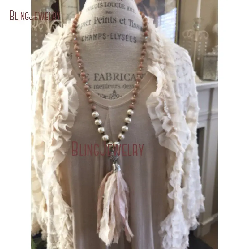 Neutral Sari Silk Tassel Necklace Knotting Faceted Rondelles Sunstones  Necklace Shabby Bohemia Hippies Jewelry NM18280