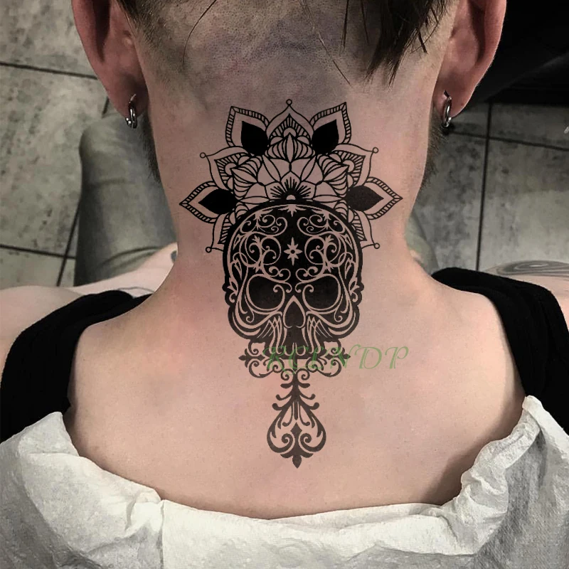 Водостойкая Временная тату-наклейка мандала лотос тотем Череп голова