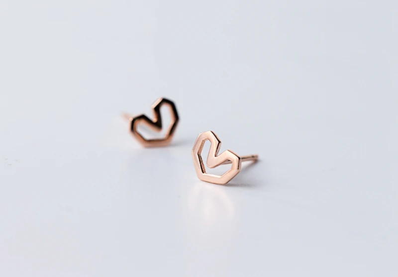 rose gold Минималистичное серебро 925 пробы для женщин Простые геометрические маленькие серьги-гвоздики в форме сердца 585 розовое золото цвет модные женские подарки Je - Окраска металла: rose gold