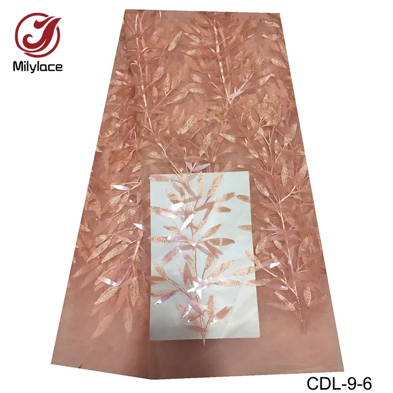

Wholesale tissue sequins lace fabric nigerian shiny lace design beautiful african ankara lace fabric for dress CDL-9