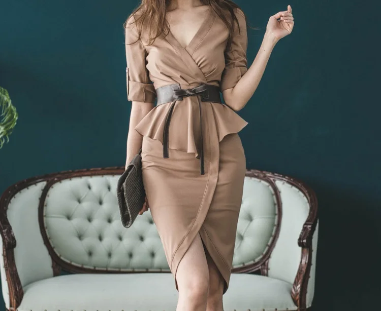 Foamlina, элегантное женское платье-карандаш, Vestidos, новинка, осень, половина рукава, баска, офисное, для девушек, для работы, облегающее, облегающее, платья
