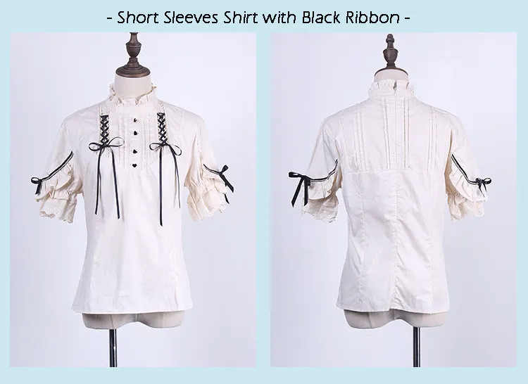Black Short Shirt Платье в стиле Лолиты; милая рубашка для девочек в стиле каваи; винтажная юбка принцессы горничной в готическом стиле с высокой талией; цвет красный, черный, розовый; женская летняя юбка - Цвет: Black Short Shirt