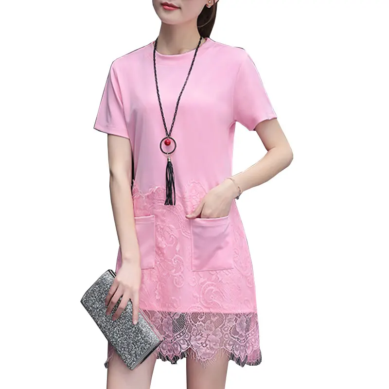 Платье с коротким рукавом и круглым вырезом кружевное дышащее 2017 летняя Новинка