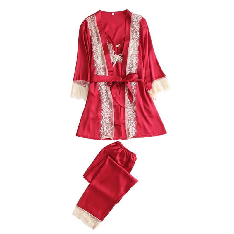 Женские пижамные комплекты из 3 предметов шелковые пижамы с эмуляцией женские
