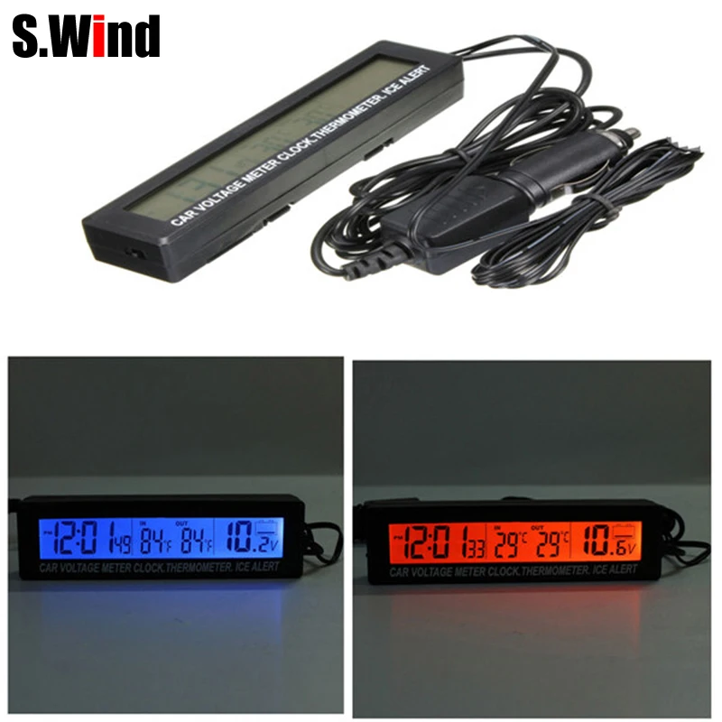 Автомобильный измеритель напряжения 12 В/24 В Автоматические цифровые часы с ЖК