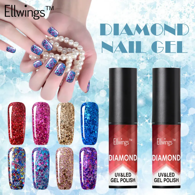 Ellwings 20 Цвета 3D Блеск Алмазный Гель-лак Shimmer UV LED ногтей Лаки длительный Гели для
