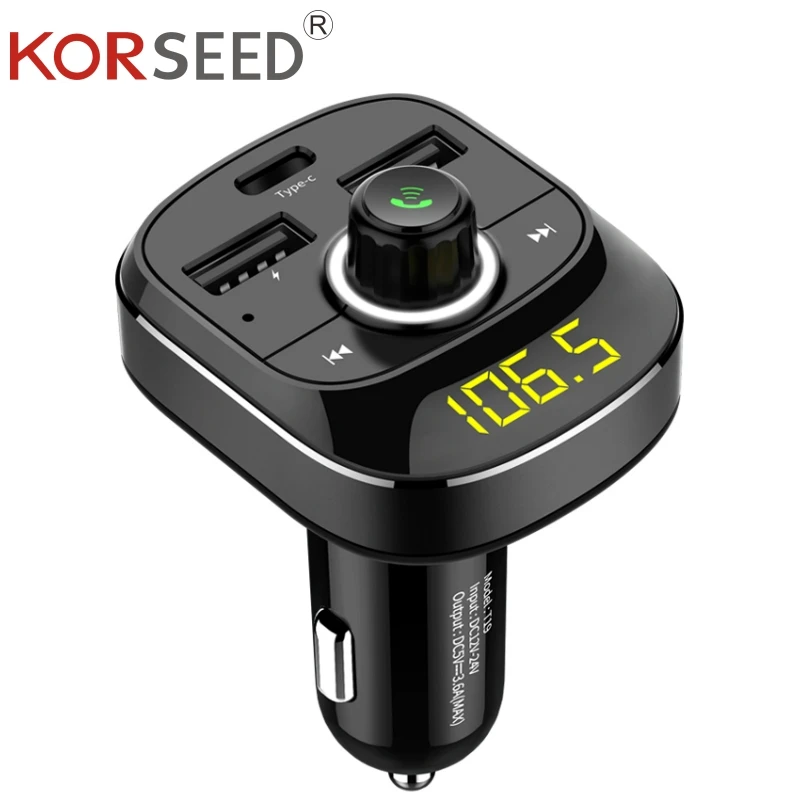 KORSEED Bluetooth Handsfree Kit type-C USB Автомобильное зарядное устройство fm-передатчик радио TF карта музыкальный Mp3 плеер беспроводной автомобильный комплект Hands-free